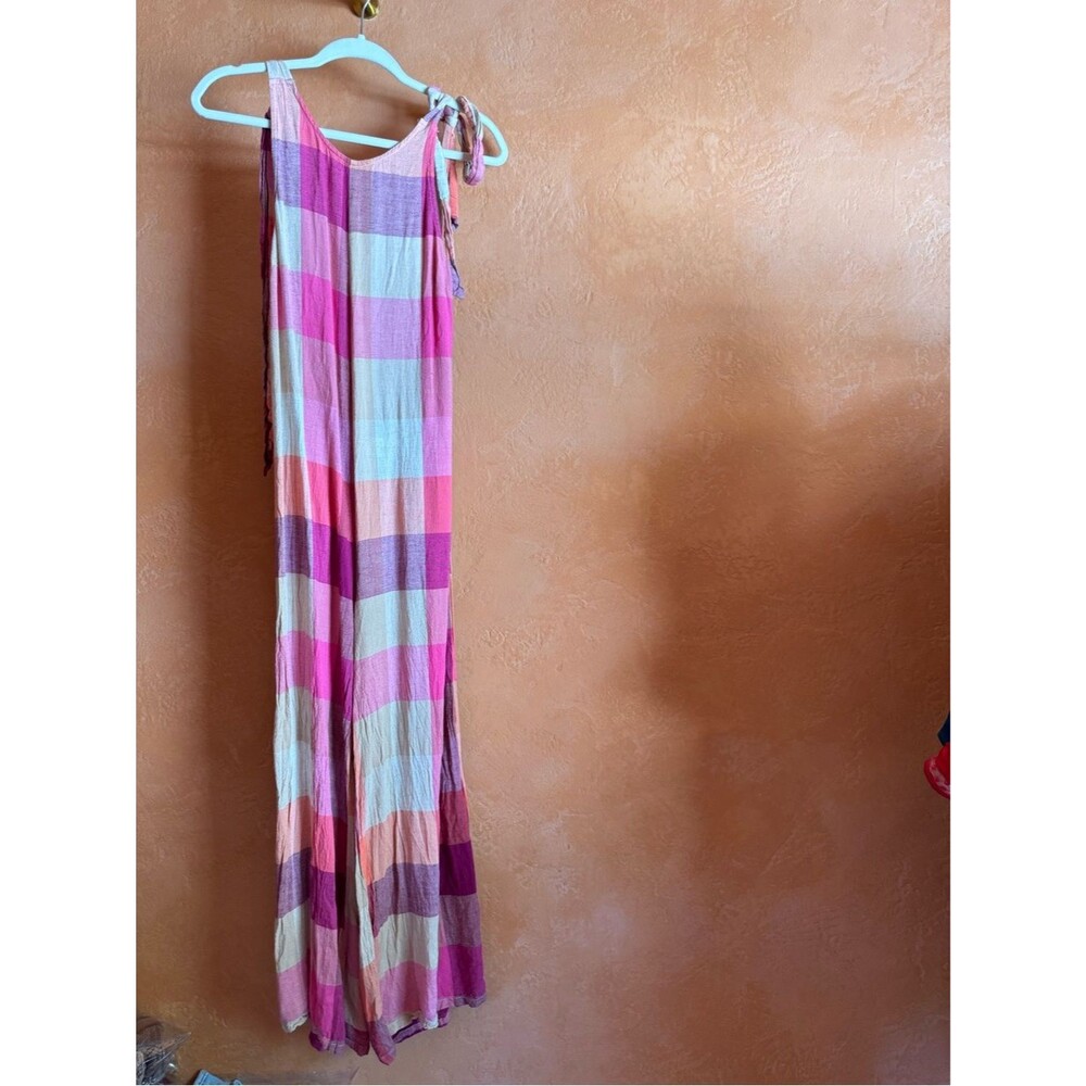 Native Youth Wide Leg Jumpsuit Check Print Tie Shoulder Open Back